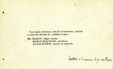 Billet précisant les noms des candidats qu'une réunion d'électeurs, qualifiés d'« amis de la Constitution », a choisis. Une mention manuscrite précise : « destiné à la réunion du 29 chez Perrier ».