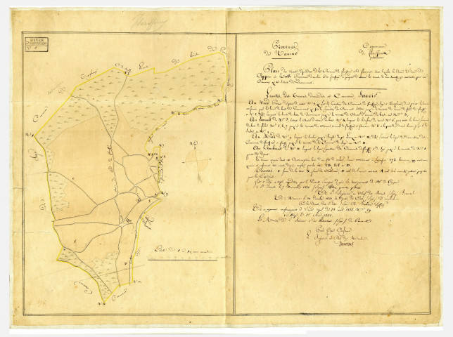 Plan des terrains dependant de la Commune de floriffoux et de flawinnes sous lesquels la Dame Veuve de Coppin née Ruth Propriétaire domicilié au dit floriffoux, se propose d'extraire les veines de terre houille y existantes, par une concession qu'elle sollicite du Gouvernement.