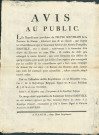 Avis au public de l'Assemblée des représentants de Namur sur le report par le lieutenant-général Harville de l'ouverture d'un bureau des recrues