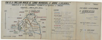 Plan de la concession minière de "Grand-Mambourg et Bonne-Espérance". Propriété de la S.A. des Charbonnages "Elisabeth", en liquidation, à Auvelais.