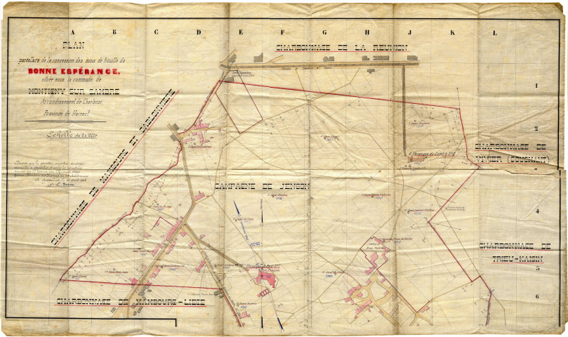 Plan parcellaire de la concession des mines de houille de Bonne Espérance, située sous la commune de Montigny sur Sambre...