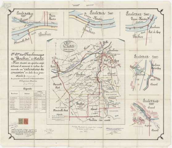 Sté Ame des Charbonnages du "Boubier", à Châtelet. Plan dressé en quatre expéditions et annexé à notre demande en "extensions de concession" en date de ce jour.