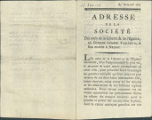Adresse de la Société des Amis de la Liberté et de l'Egalité au citoyen général Valence à son entrée à Namur. Réponse du général Valence (signé président De Posson, secrétaire X. Wasseige)