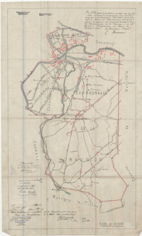 Plan (...) relatif à la demande de la Société anonyme de la Concession Houillère de la Réunion à Mont-sur-Marchienne ; tendante à obtenir la rupture de l'esponte existant entre les Charbonnages de la Réunion et de St Martin à Marchienne-au-Pont. - Montigny-le-Tilleul.