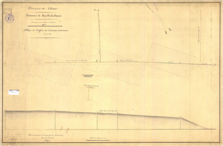 Commune de Marche-les-Dames. Concession de la Société de Vedrin. Plan et Coupes des Travaux intérieurs. Année 1827.