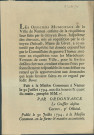Annonce des officiers municipaux de Namur réquisitionnant tous les maréchaux-ferrants de la ville. Demande du citoyen Bovet, inspecteur des chevaux. Signé Coppoy.