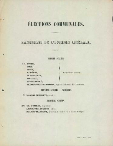 Liste des candidats de L'Opinion libérale de Namur et de la province.