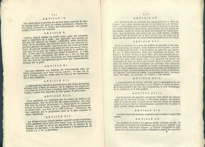 Arrêté de l'administration provisoire du pays namurois sur le paiement des impôts. Signé tous les membres de l'assemblée.