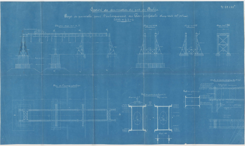 Société de construction du port de Bahia.Projet de passerelle pour l'embarquement des blocs artificiels.