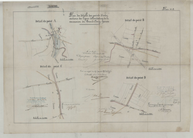 Plan des détails des points d'intersections des lignes délimitatives de la concession du Grand Conty-Spinois. Plan n° 2.