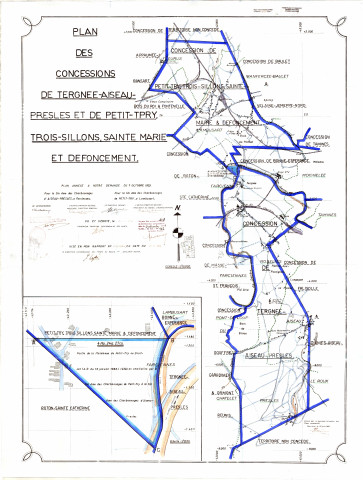 Plan des concessions de Tergnée-Aiseau-Presles et de Petit-Try, Trois-Sillons, Sainte Marie et Défoncement.