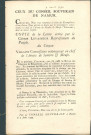 Annonce du Conseil souverain de Namur publiant copie de la lettre adressée par le citoyen Levasseur représentant du peuple au citoyen Vaillant commissaire ordonnateur en chef de l'armée de Sambre et Meuse concernant les chevaux réquisitionnés.