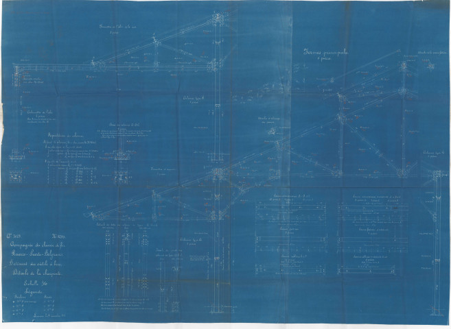 Société du chemin de fer , Rosario - Puerto Belgrano. Bâtiment des outils à bois. Détails de la charpente.