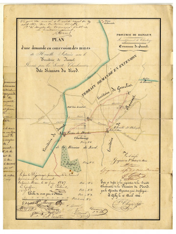 Plan d'une demande en concession des mines de Houille Situées sous le Territoire de Jumet, Formée par la Société Charbonnière dite Réunion du Nord.