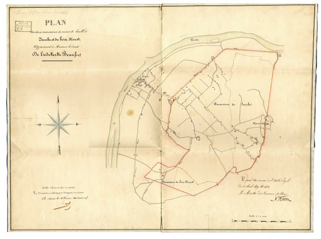 Plan des deux concessions de mines de houille de Jambe et du bois Noust. Appartenant à Monsieur le Comte e Liedekerke Beaufort.