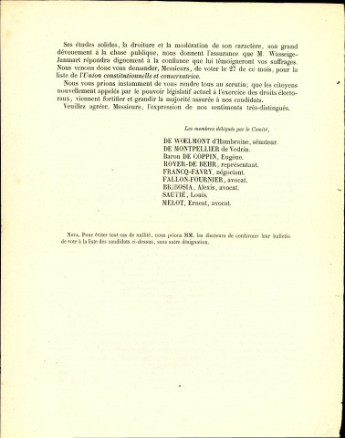 Bulletin de L'Ami de l'Ordre donnant le résultat des élections provinciales.