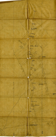 Tracé d'une galerie d'écoulement et situation des puits sur un plan cadastral.