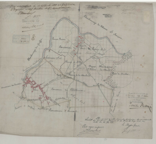 Plan annexé à notre demande de réunion des concessions des charbges du Carabinier Français et de Pont-de-Loup Sud, en date du 14 7bre 1896.