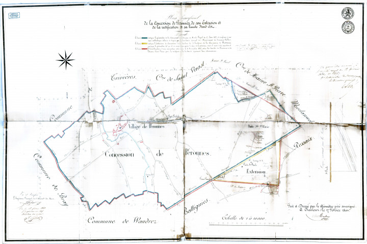 Plan Superficiel de la Concession de Péronnes, de son Extension et de la rectification de sa limite Nord-Est.