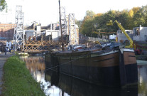 La Louvière. Houdeng-Goegnies. Canal du Centre. Ascenseur n°1. Réparations en cours des dommages occasionnés lors de l'accident de janvier 2002.