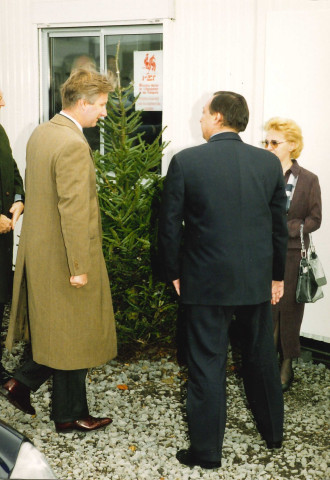 La Louvière. Houdeng-Aimeries. Visite de chantier par M. le Ministre Daerden et le prince Philippe du futur pont-canal du Sart.