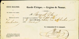 Convocation, dans le cadre du service obligatoire, de Jules Borgnet pour participer, le 22 juillet 1860, à une revue.