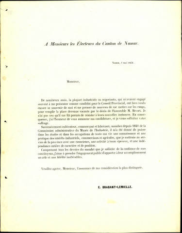 Tract électoral d'E. Brabant-Lemielle.