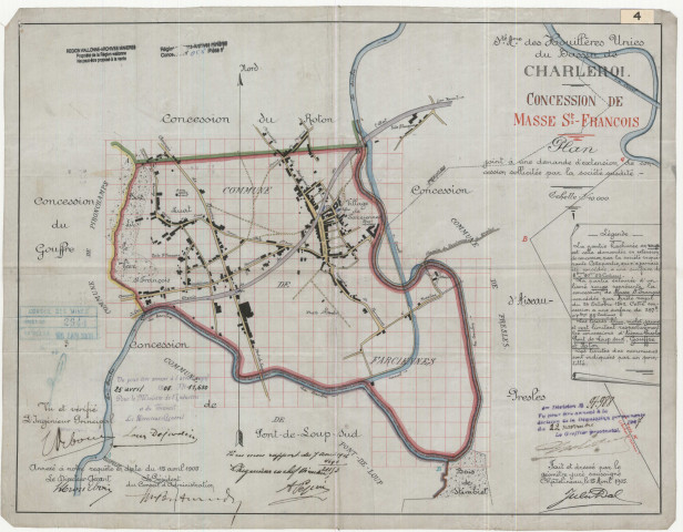 Sté Ame des Houillères Unies du Bassin de Charleroi. Concession de Masse St-François. Plan joint à une demande d'extension de concession sollicitée par la société susdite.