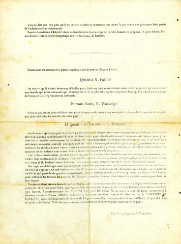 Document, signé « Un Campagnard-Électeur », fustigeant des candidats tant libéraux que catholiques.