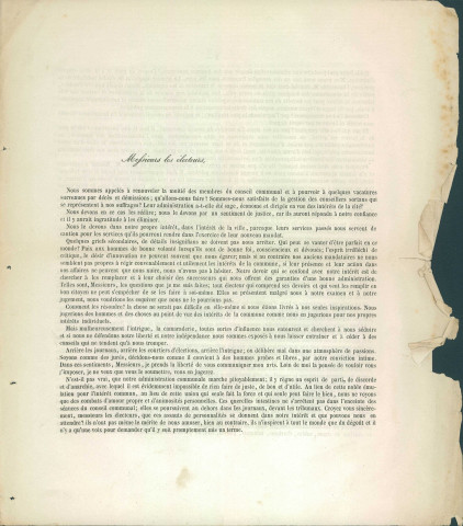 Lettre d'un électeur anonyme appelant les autres électeurs à voter pour l'équipe sortante.