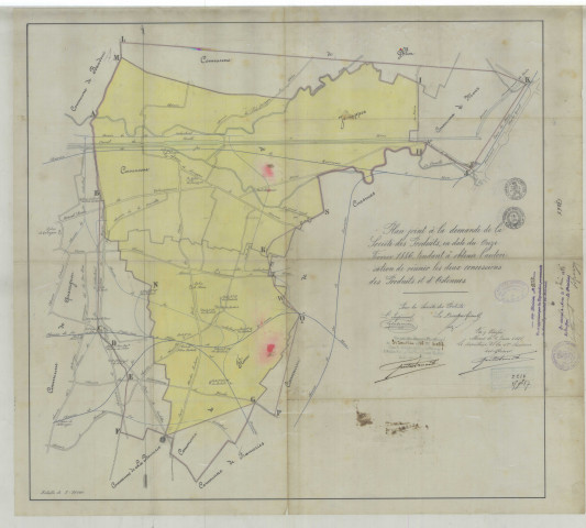 Plan joint à la demande de la Société des Produits, en date du Onze Février 1886. tendant à obtenir l'autorisation de réunir les deux concessions des Produits et d'Ostennes.