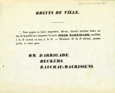 Billet encourageant les électeurs de la deuxième section à voter pour Jules Darrigade, François-Joseph Beckers et Héliodore-Antoine Bauchau-Maurissens.