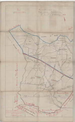 Plan joint à la demande en date du 22 août 1911 de la Société Ame des Charbonnages du Hainaut, propriétaire de la concession d'Hautrage, de pouvoir acquérir la concession de l'Espérance et de pouvoir supprimer les espontes entre les deux concessions.