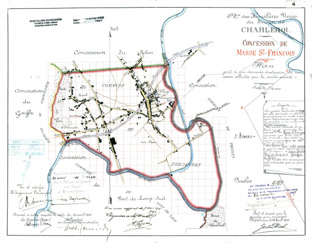 Sté Ame des Houillères Unies du Bassin de Charleroi. Concession de Masse St-François. Plan joint à une demande d'extension de concession sollicitée par la société susdite.