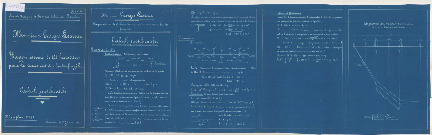 Monsieur Georges Lesieur. Wagon citerne de 125 hectolitres pour le transport des huiles fragiles.Calculs justificatifs.