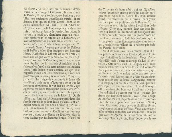Discours du citoyen E. Dinne, membre du Comité général révolutionnaire des Belges et Liégeois unis, à la Société des Amis de la Liberté et de l'Egalité présidée par De Posson à Namur le 25 novembre 1792