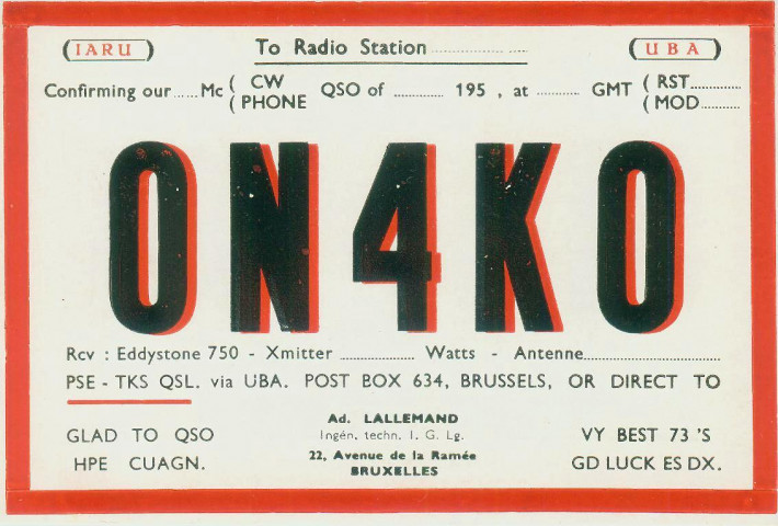 Ensemble de cartes QSL d'ON-4KO.