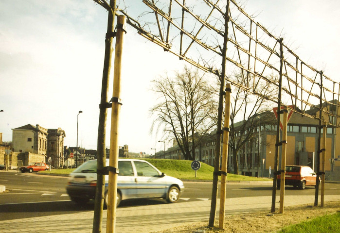 Namur. Aménagements du boulevard du Nord. Giratoire d'Heuvy vers Bomel.