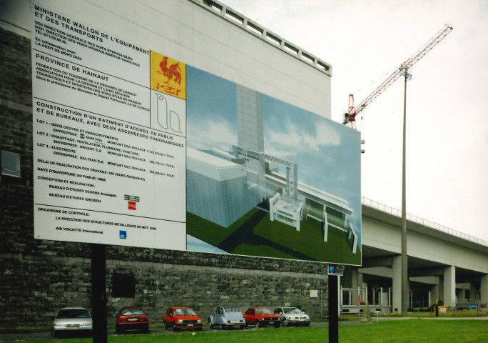 Braine-le-Comte. Plan incliné de Ronquières. Construction d'un bâtiment d'accueil du public. Ascenseurs panoramiques.