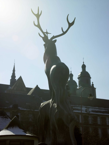 Saint-Hubert. Giratoire "le Cerf crucifère". Place du Faÿs.