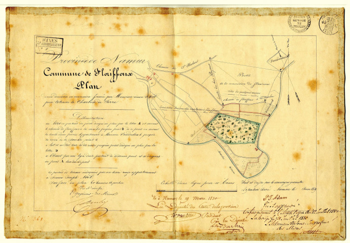 Commune de Floriffoux. Plan d'une demande en concession formée par Monsieur simon Jh Noël pour Extraire le Charbon de Terre.