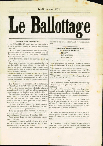 Exemplaire du journal Le Ballottage du 19 août 1872 .