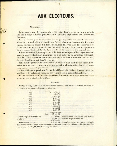 Tract électoral de Nicolas-Lambert Pépin.