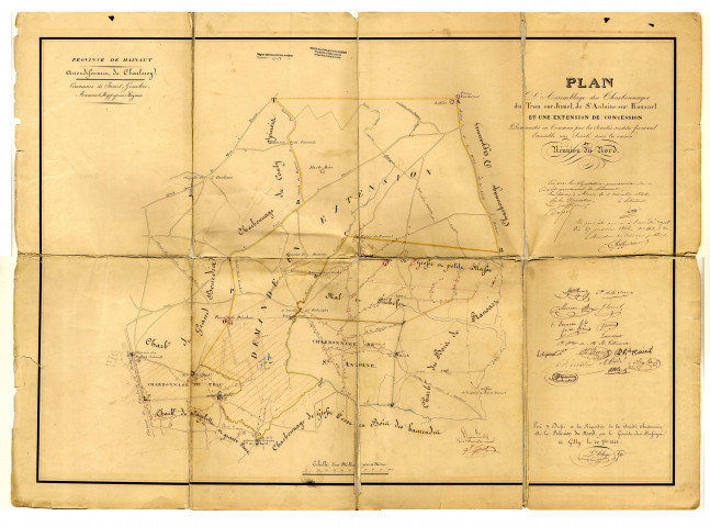 Plan D'Assemblage des Charbonnages du Trau sur Jumet, de St Antoine sur Ransart et une extension de concession Demandée en Commun par les Sociétés susdites formant Ensemble une Société sous la raison de Réunion du Nord.