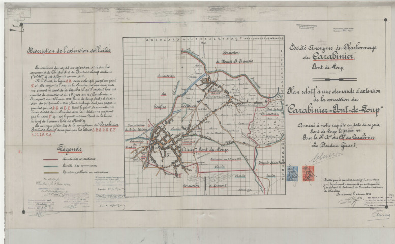 Société Anonyme du Charbonnage du Carabinier, Pont-de-Loup. Plan relatif à une demande d'extension de la concession du "Carabinier-Pont-de-Loup"...