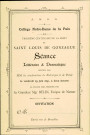 Invitation à participer à la séance littéraire et dramatique donnée, le 19 juin 1891, par les académiciens de poésie et de rhétorique du collège Notre-Dame de la Paix de Namur, à l'occasion du 3e centenaire de la mort de saint Louis de Gonzague. (2 exemplaires).