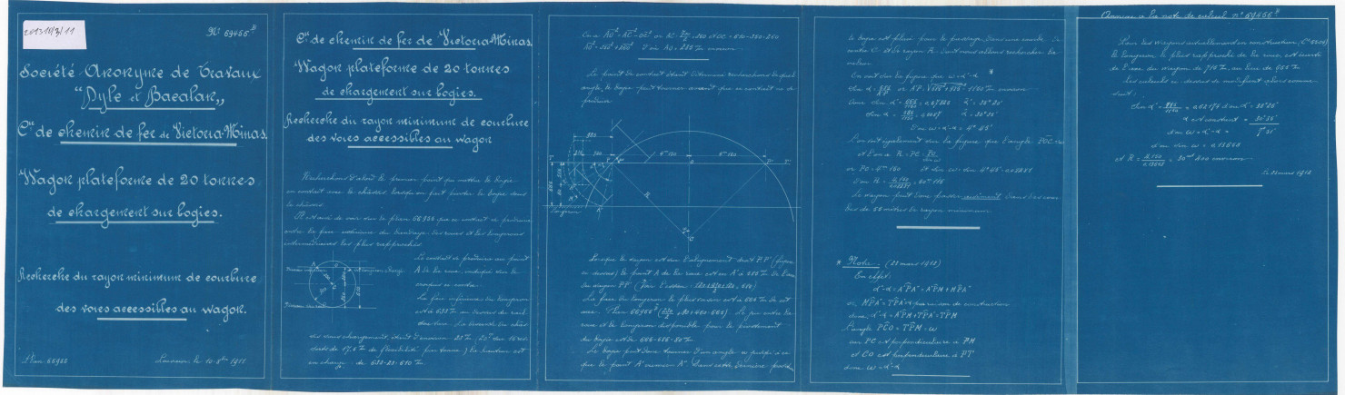 Compagnie de chemin de fer de Victoria-Minas. Recherche du rayon minilmum de courbure des voies accessibles au wagon.