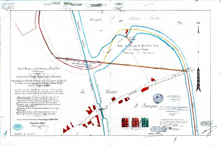 Société Anonyme des Charbonnages d'Aiseau-Presles, à Farciennes. Concession de "Tergnée-Aiseau-Presles", à Farciennes. Plan relatif à une demande d'échange de territoires entre les concessions de "Tergnée-Aiseau-Presles" et de "La Masse-St-François".