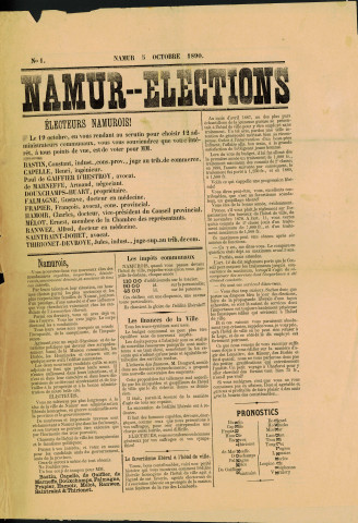 N° 1 du journal catholique Namur-Élections.