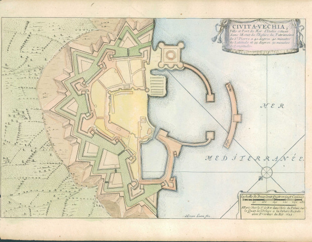 CIVITA-VECHIA, Ville et Port de Mer d'Italie... [6 lignes] A Paris dans l'Isle du Palais Sur le Quay de l'Orloge a la Sphere RoyaleLe Sr de Fer1694